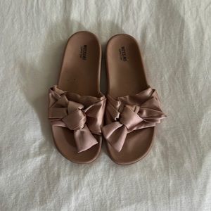 PINK SLIDES WITH SATIN BOW